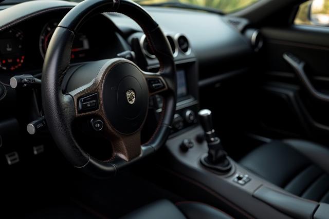 Hochwertiges Interieur mit maßgefertigtem Lederlenkrad